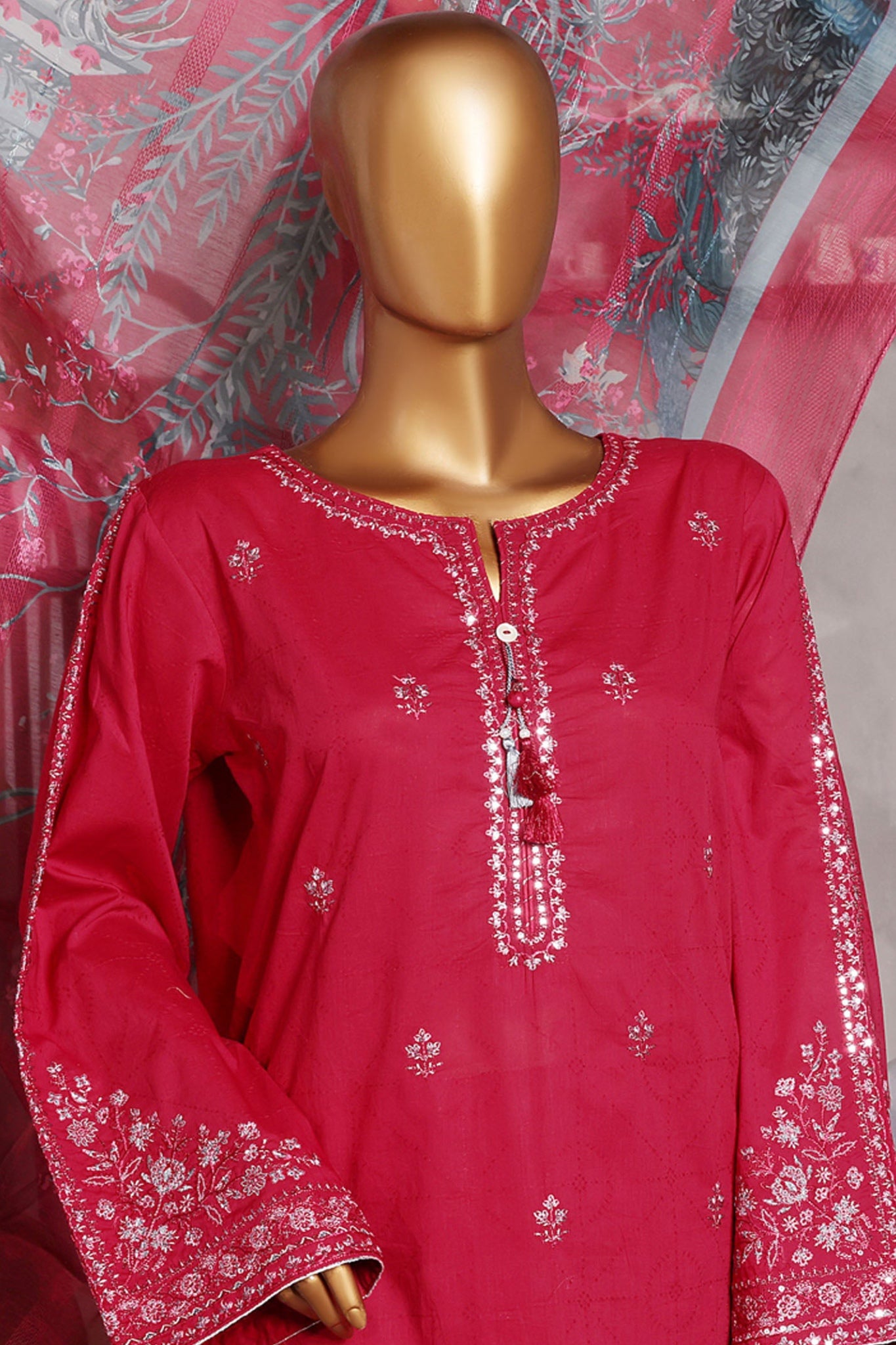 Muse By HZ Stitched 3 Piece Emb Cotton Self Jacquard Vol-02 Collection'2025-SSJ-2503-Magenta
