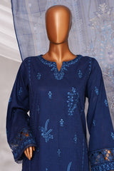 Muse By HZ Stitched 3 Piece Emb Self Cotton Jacquard Vol-05 Collection'2025-SSJ-2505-Midnight Blue