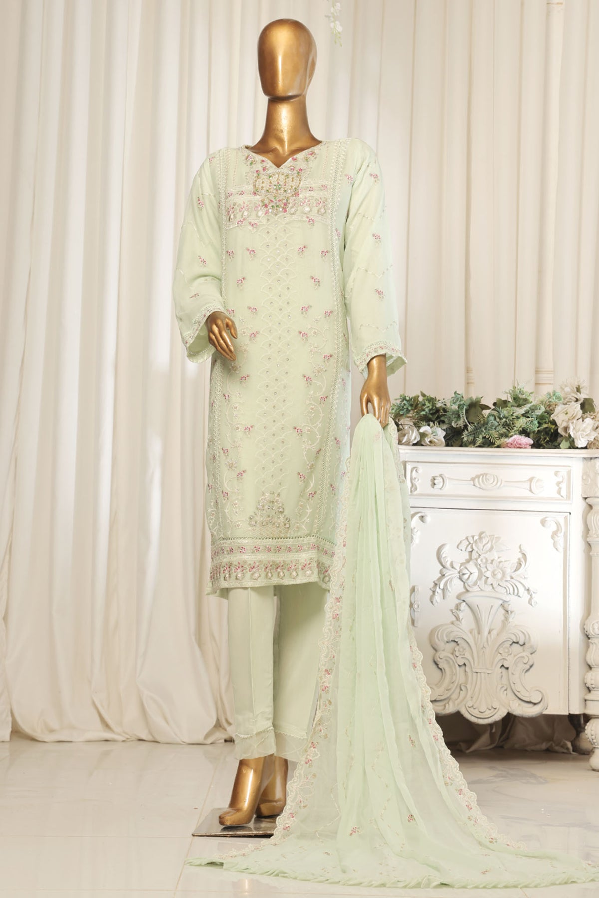 Bin Saeed Stitched 3 Piece Emb Chiffon Collection'2025-STSC-1793-Pista