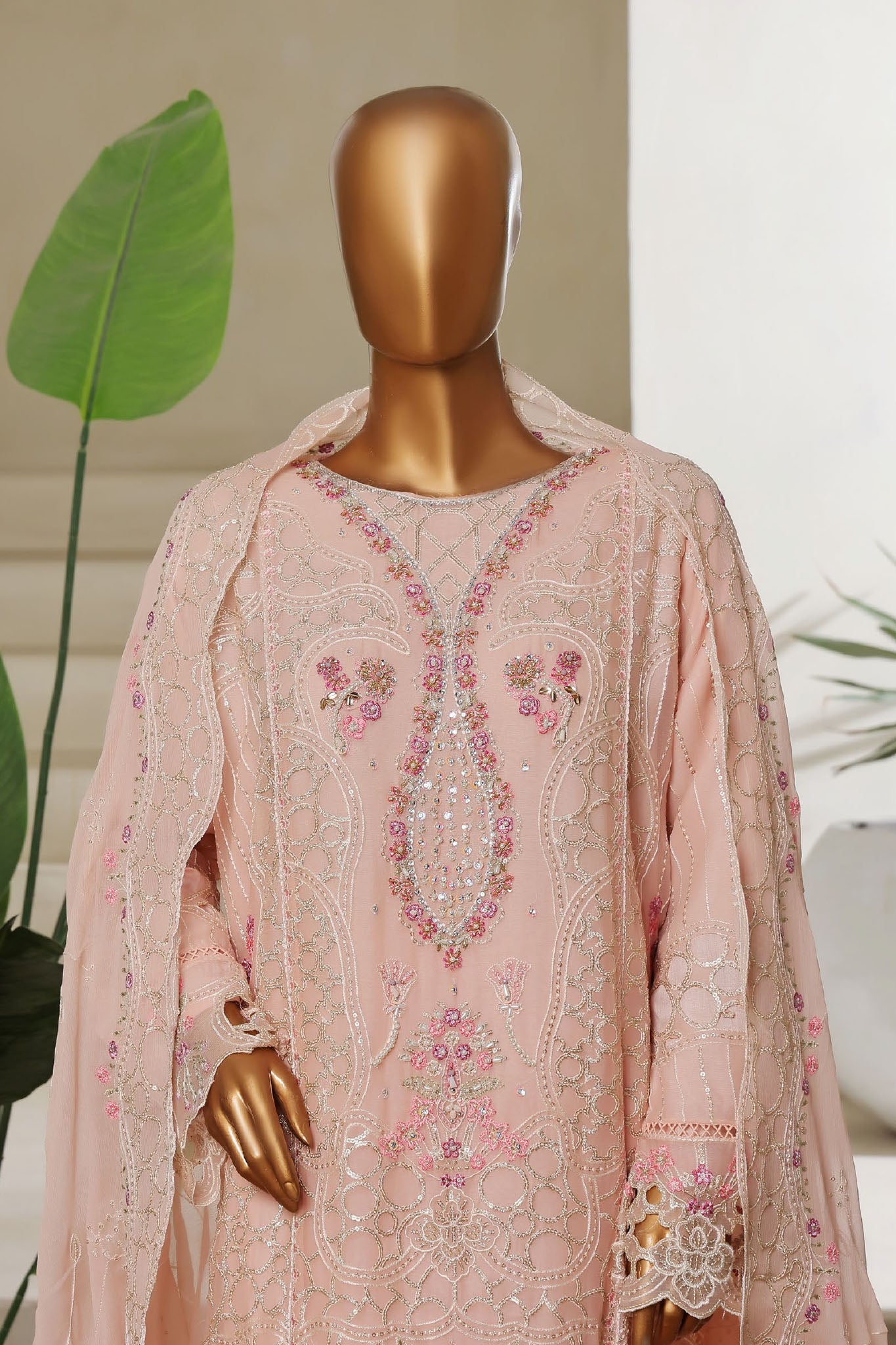 Bin Saeed Stitched 3 Piece Luxury Emb Chiffon Collection'2025-STSC-2149-Pink