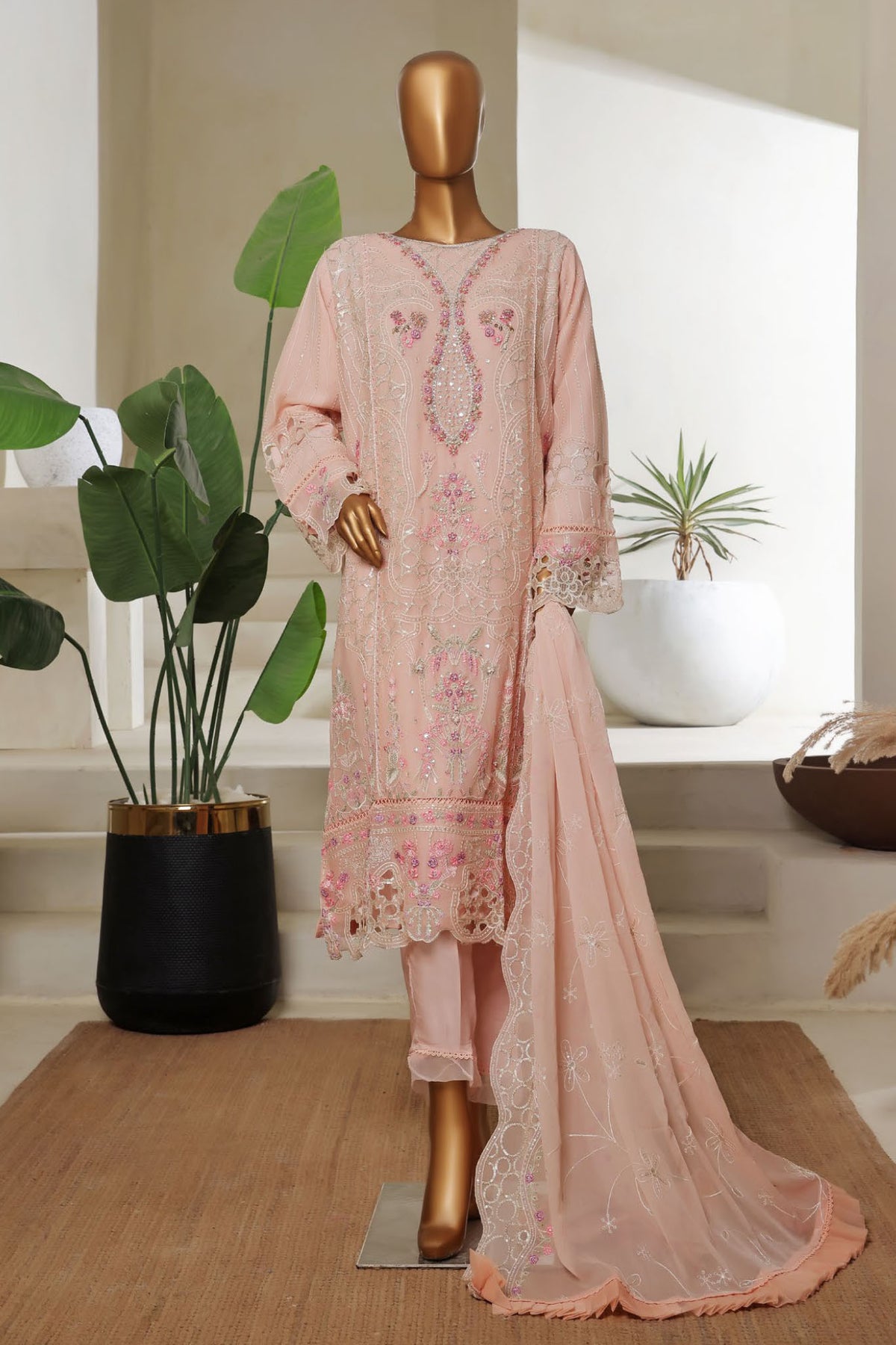 Bin Saeed Stitched 3 Piece Luxury Emb Chiffon Collection'2025-STSC-2149-Pink