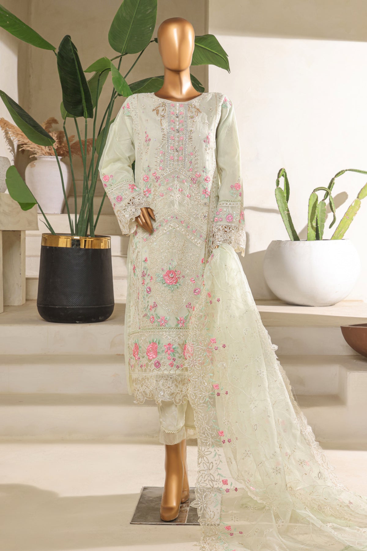 Bin Saeed Stitched 3 Piece Luxury Emb Chiffon & Organza Collection'2025-STSC-2191-Pista