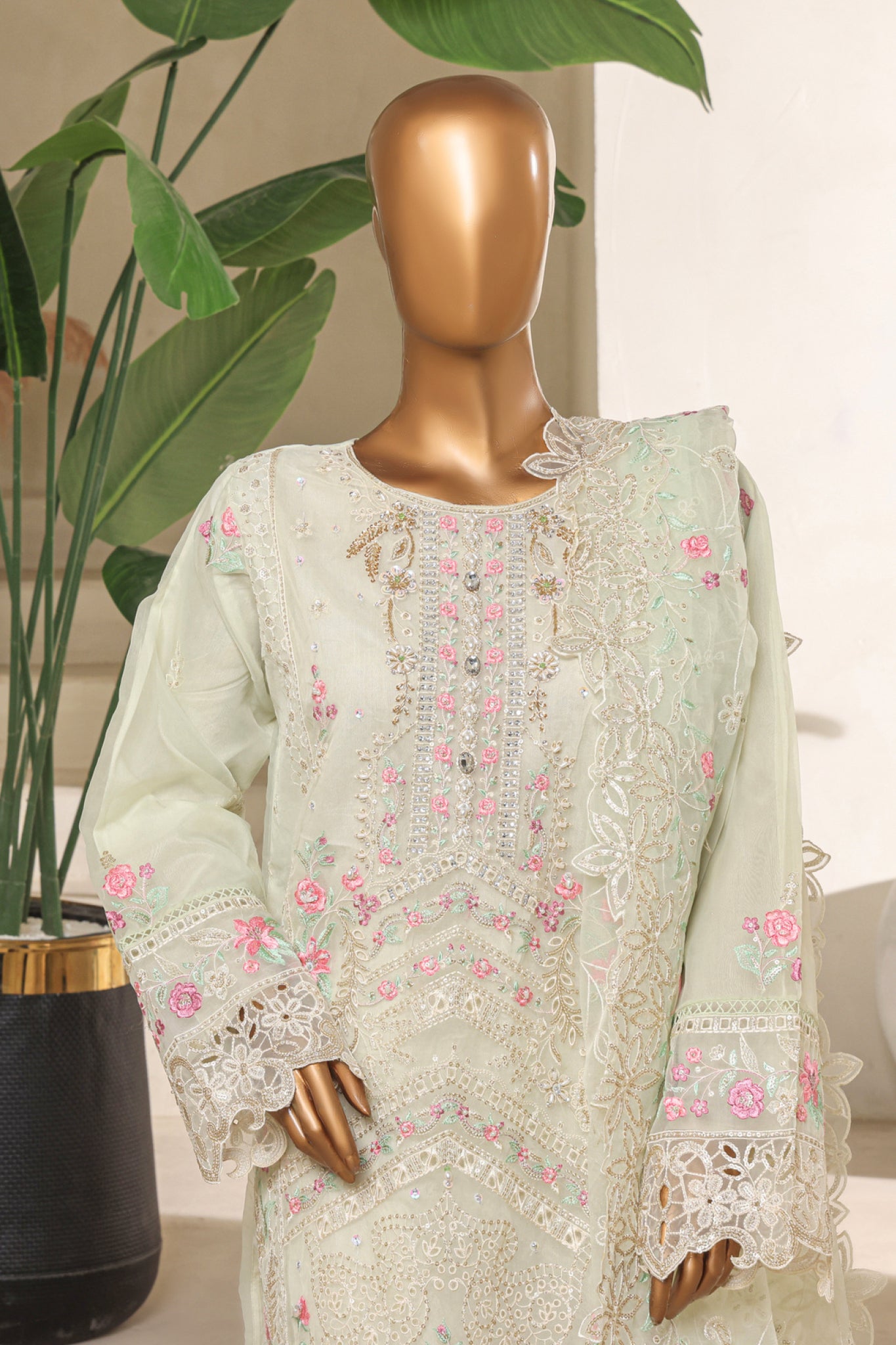 Bin Saeed Stitched 3 Piece Luxury Emb Chiffon & Organza Collection'2025-STSC-2191-Pista