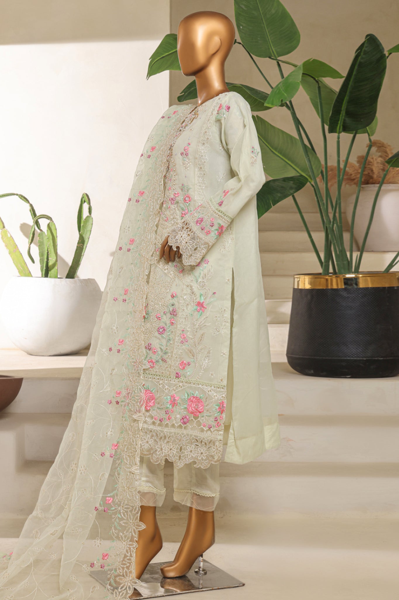 Bin Saeed Stitched 3 Piece Luxury Emb Chiffon & Organza Collection'2025-STSC-2191-Pista
