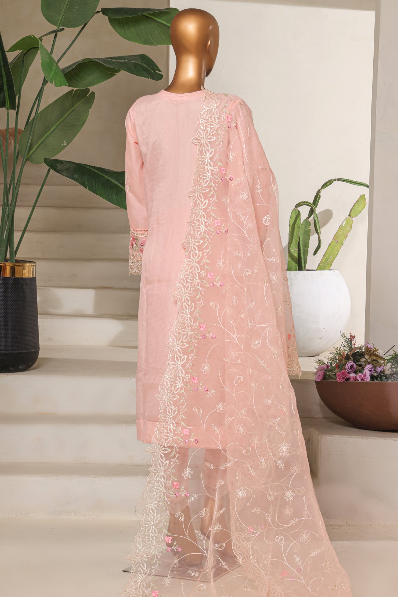 Bin Saeed Stitched 3 Piece Luxury Emb Chiffon & Organza Collection'2025-STSC-2194-Pink