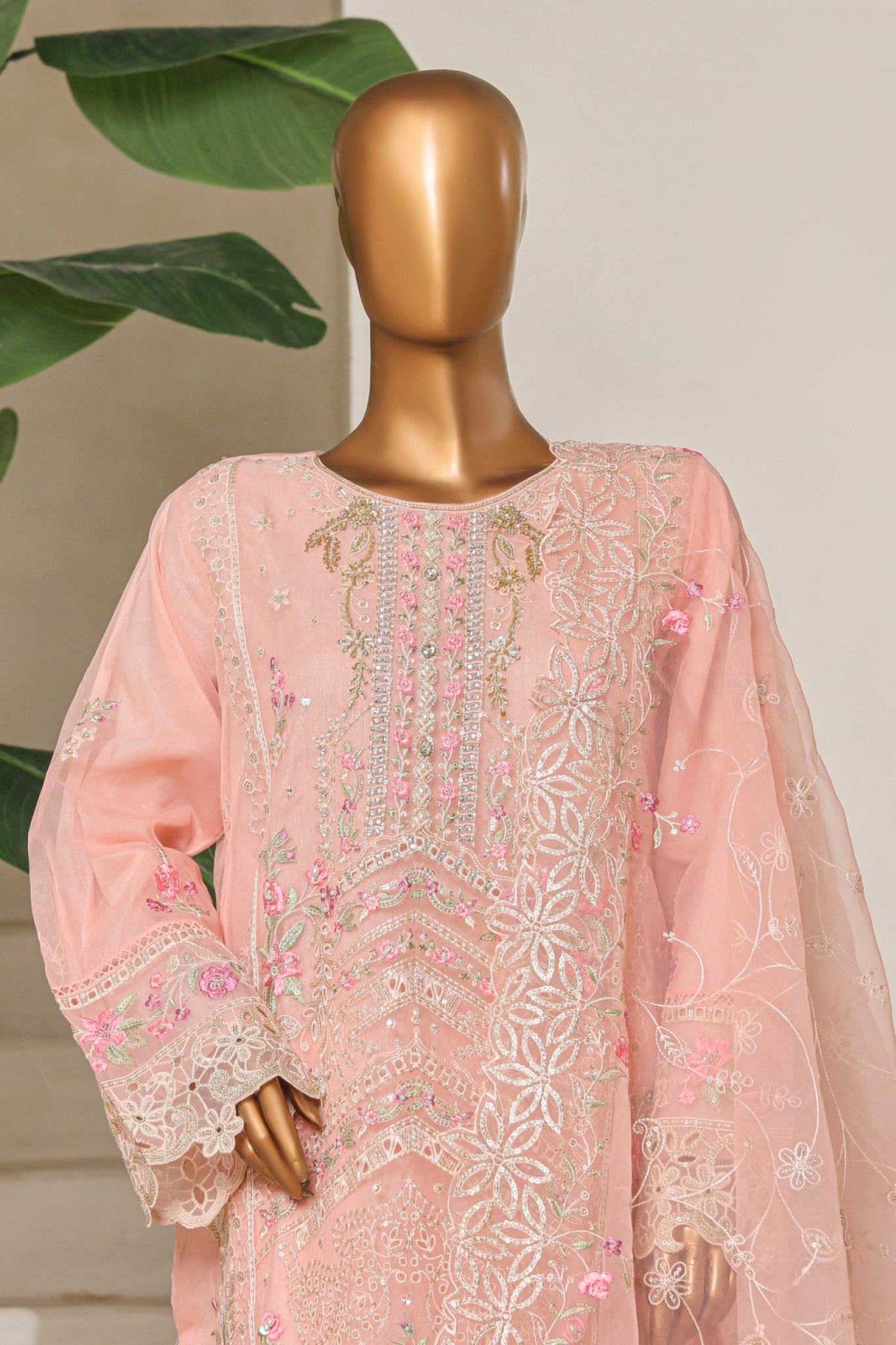 Bin Saeed Stitched 3 Piece Luxury Emb Chiffon & Organza Collection'2025-STSC-2194-Pink