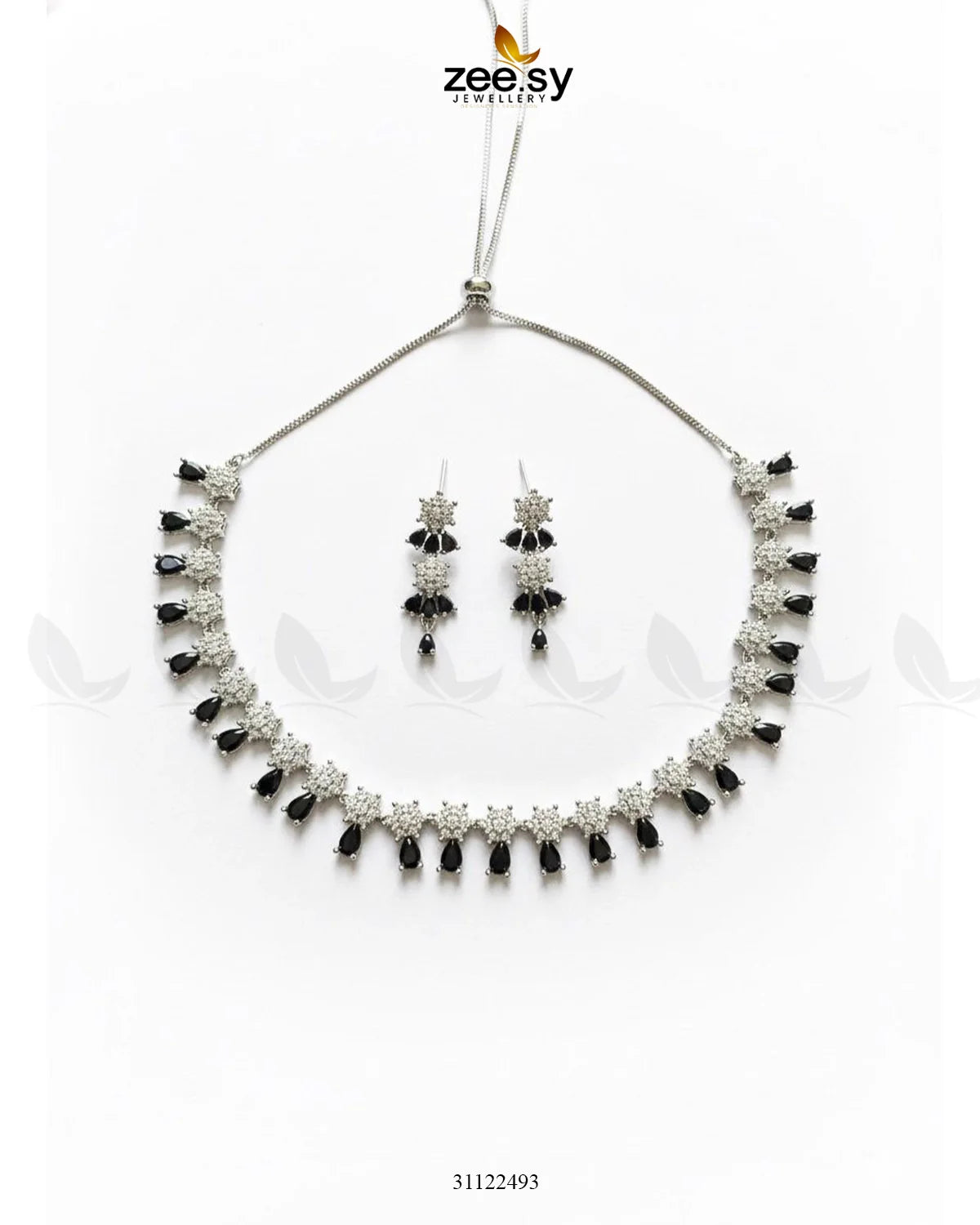 Artisan Sentimental Centerpiece Necklace Set Silver Black - Zeesy Jewellery