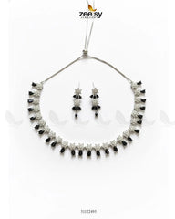 Artisan Sentimental Centerpiece Necklace Set Silver Black - Zeesy Jewellery