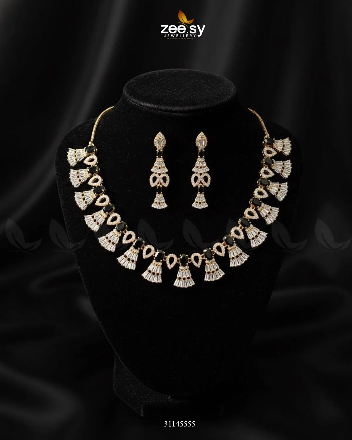Baguette Fringe Tassel Necklace Set Golden Black - Zeesy Jewellery