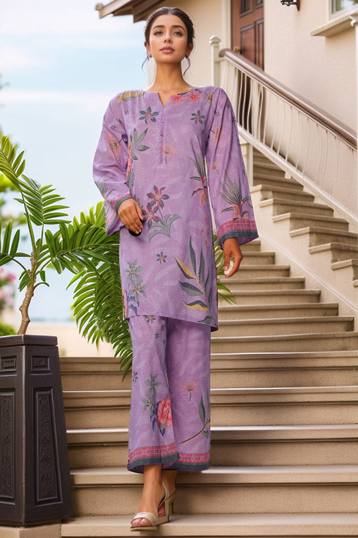 Sada Bahar Stitched 2 Piece Mid Summer Co Ords Lawn Collection'2024-D-5042-Lilac