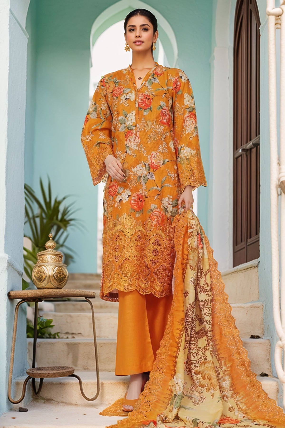 Sada Bahar Stitched 3 Piece Laser Cutwork Chikankari Vol-02 Collection'2024-CK-24-Orange