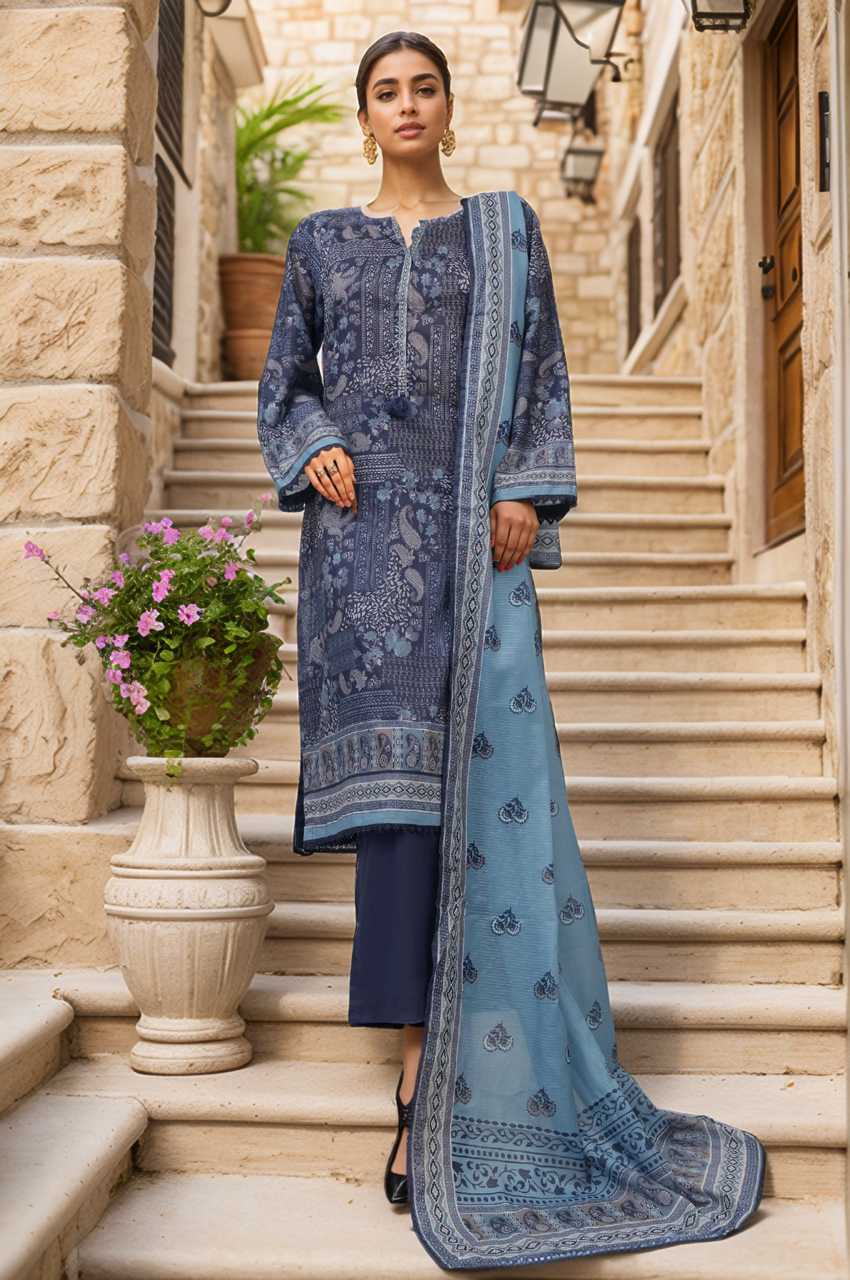 Sada Bahar Stitched 3 Piece Printed Lawn Vol-04 Collection'2025-PR-2744-Blue
