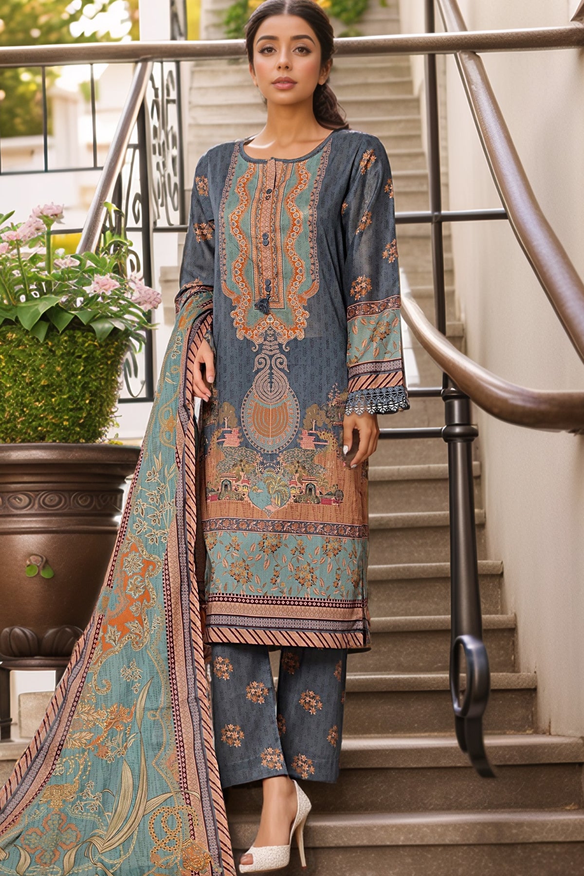 Sada Bahar Stitched 3 Piece Printed Lawn Vol-07 Collection'2024-D-2500-Navy Blue