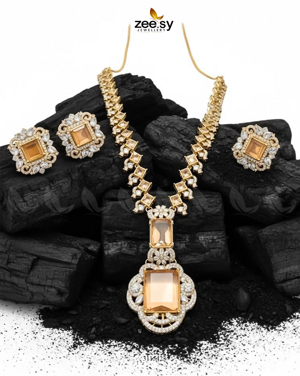 Safina Malla Necklace Set Golden Champagne - Zeesy Jewellery