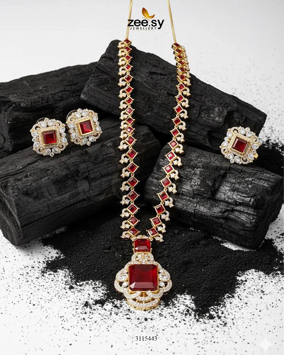 Safina Malla Necklace Set Golden Red - Zeesy Jewellery