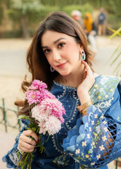 Sardinia Unstitched 3 Piece Lawn Collection-Sapphire Flora - Momina Faiq Bajwa