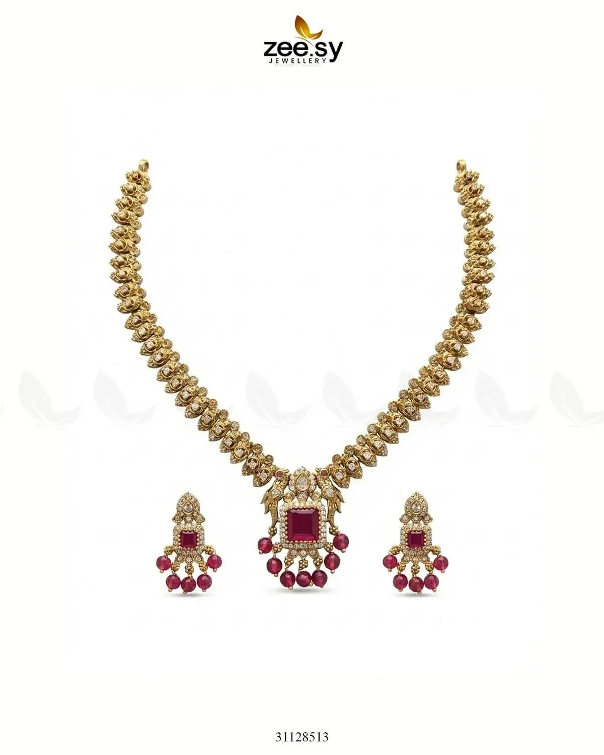Sapphire Square Stone Necklace Set