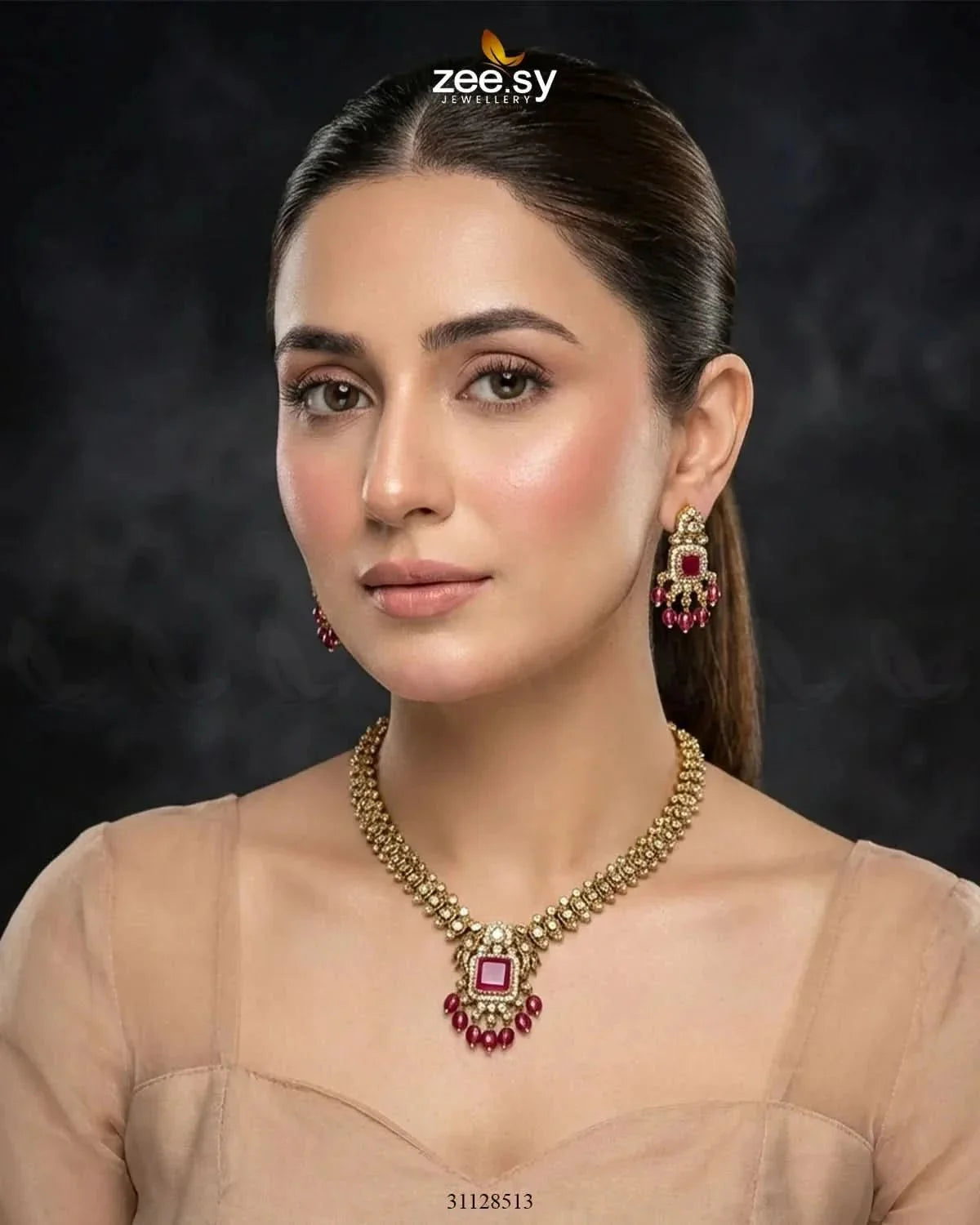 Sapphire Square Stone Necklace Set