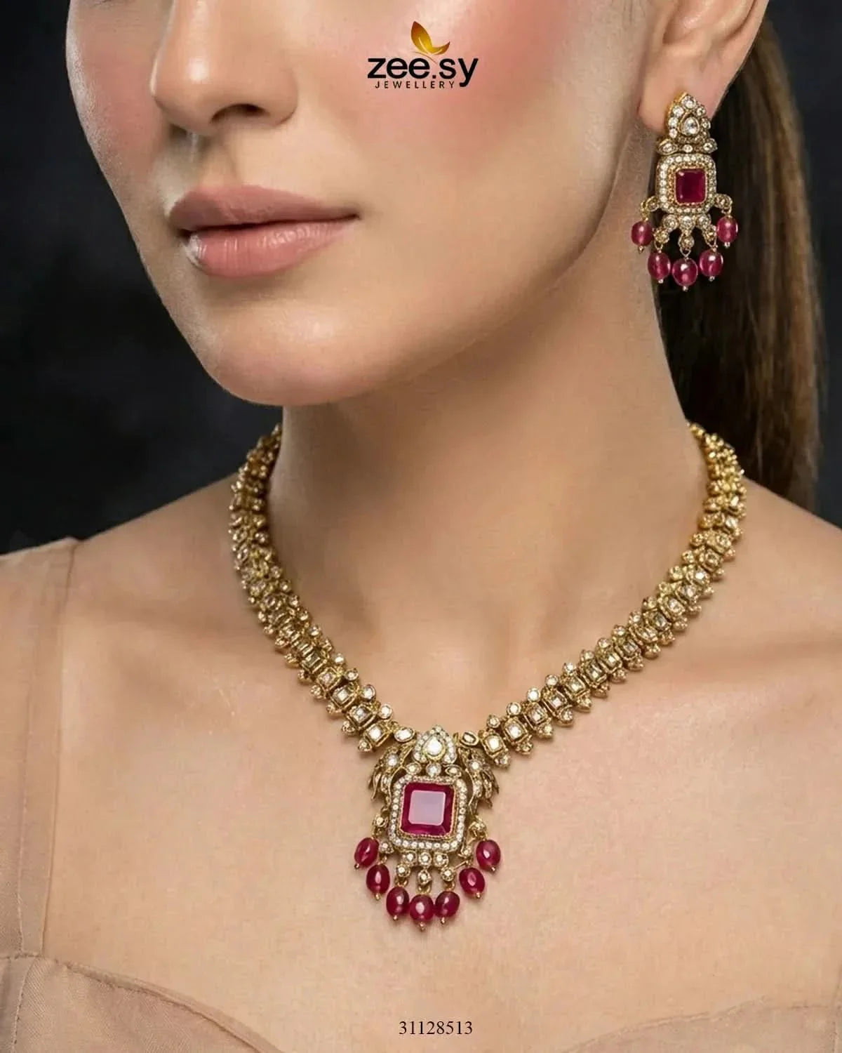Sapphire Square Stone Necklace Set