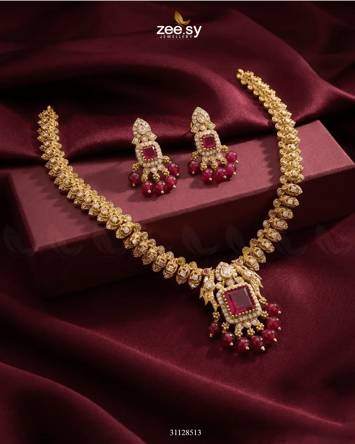 Sapphire Square Stone Necklace Set