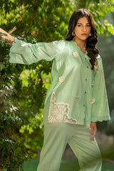Dhaga Stitched 2 Piece Summer Suit-Scaloppy Green