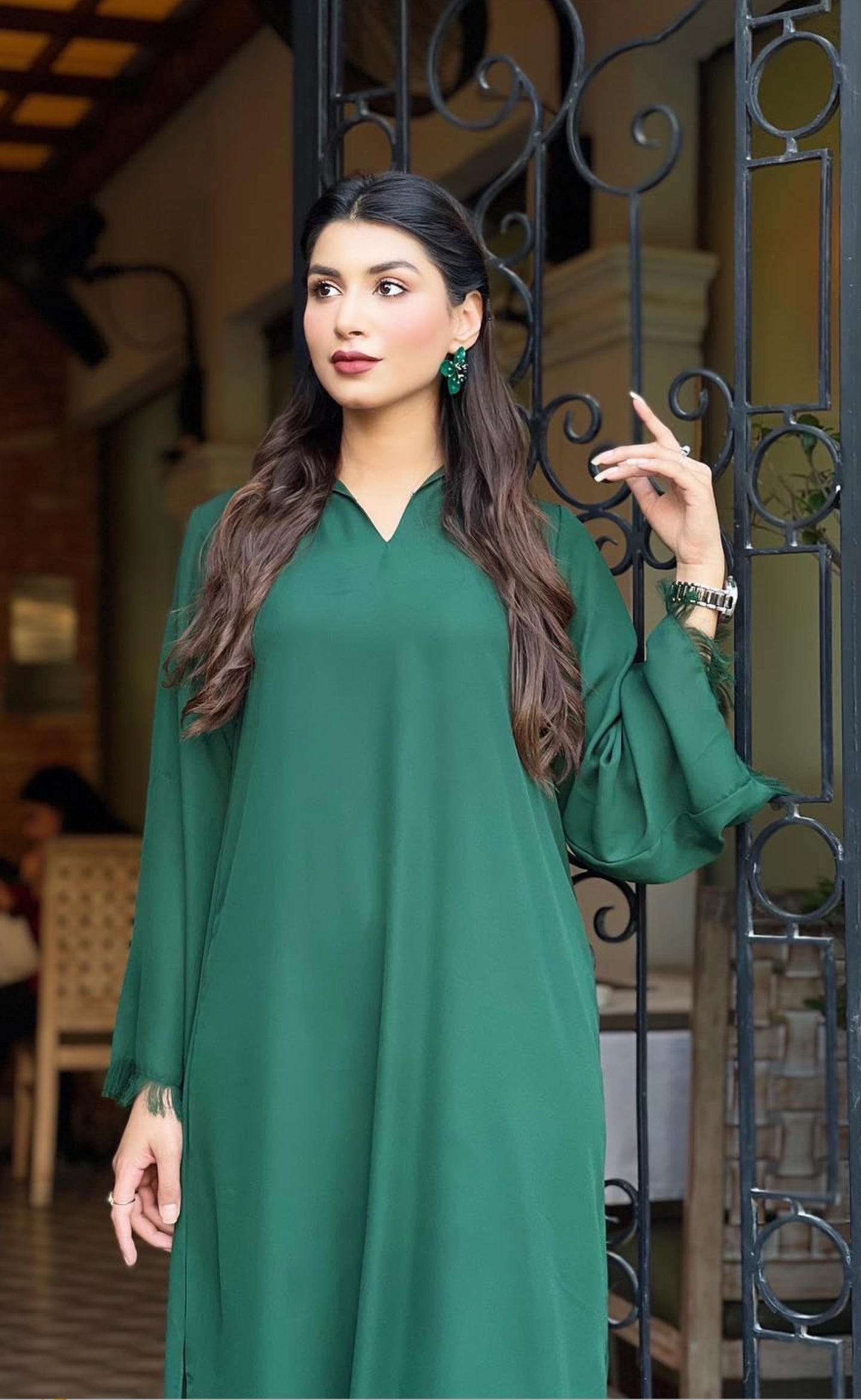 Manahils Stitched Hunter Love Green (Two Pc )