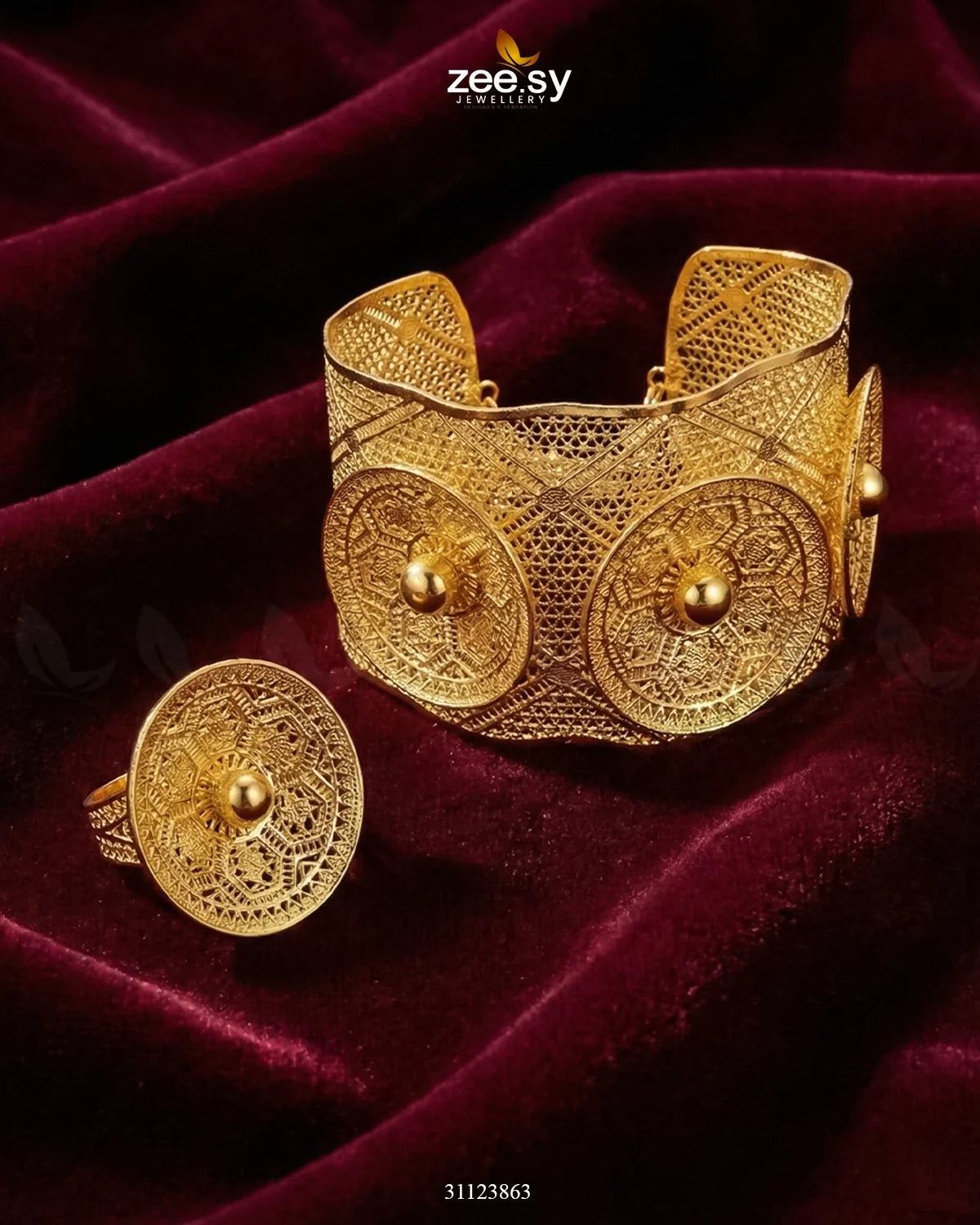 Sculpted Botanical Baai Bangle Ring Set - Zeesy Jewellery
