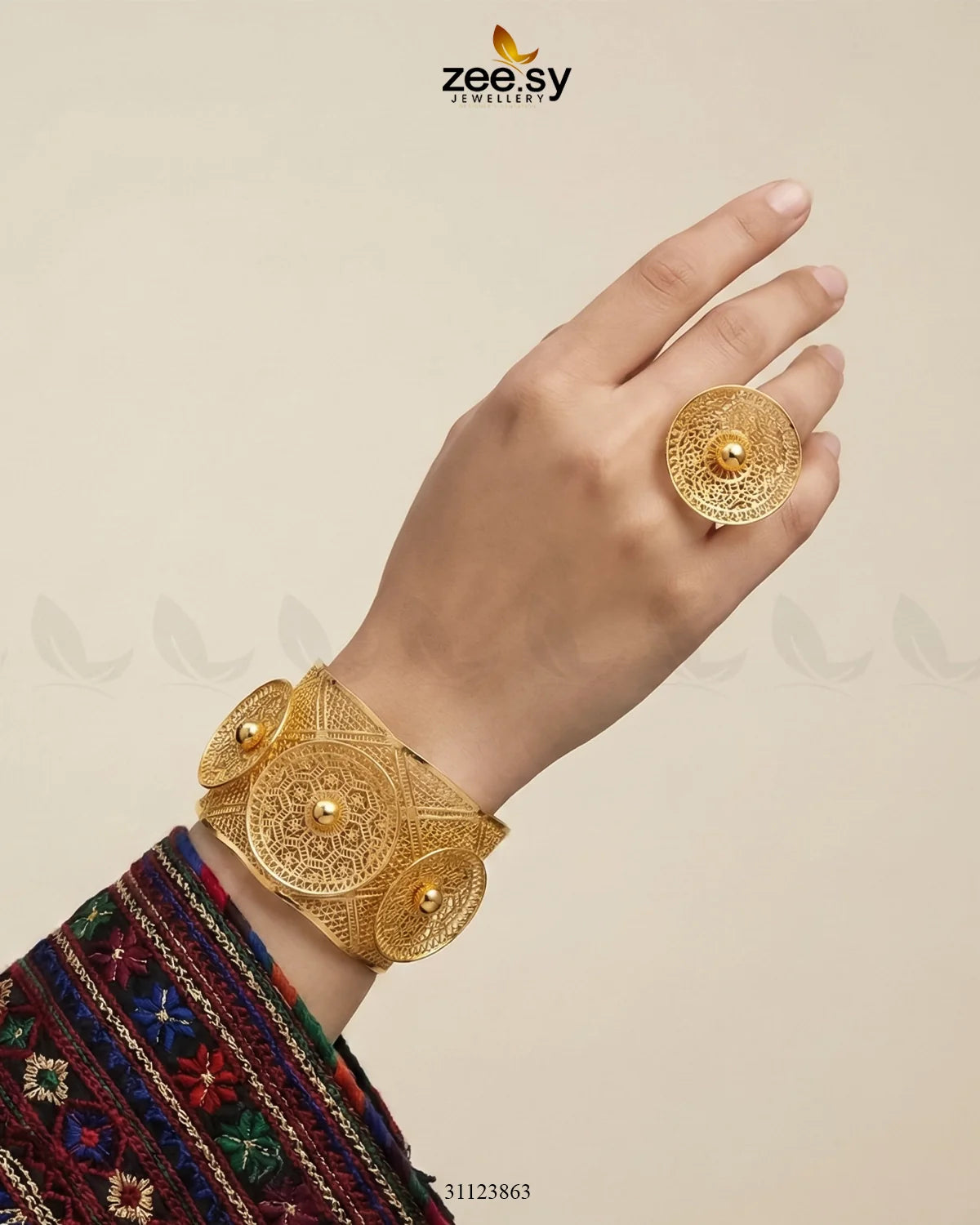 Sculpted Botanical Baai Bangle Ring Set - Zeesy Jewellery