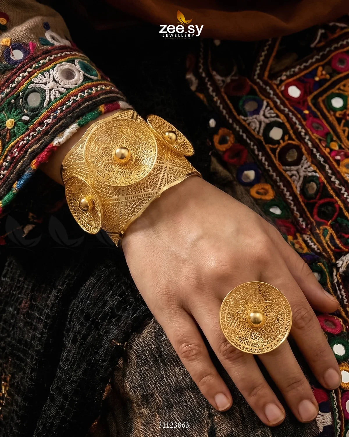 Sculpted Botanical Baai Bangle Ring Set - Zeesy Jewellery
