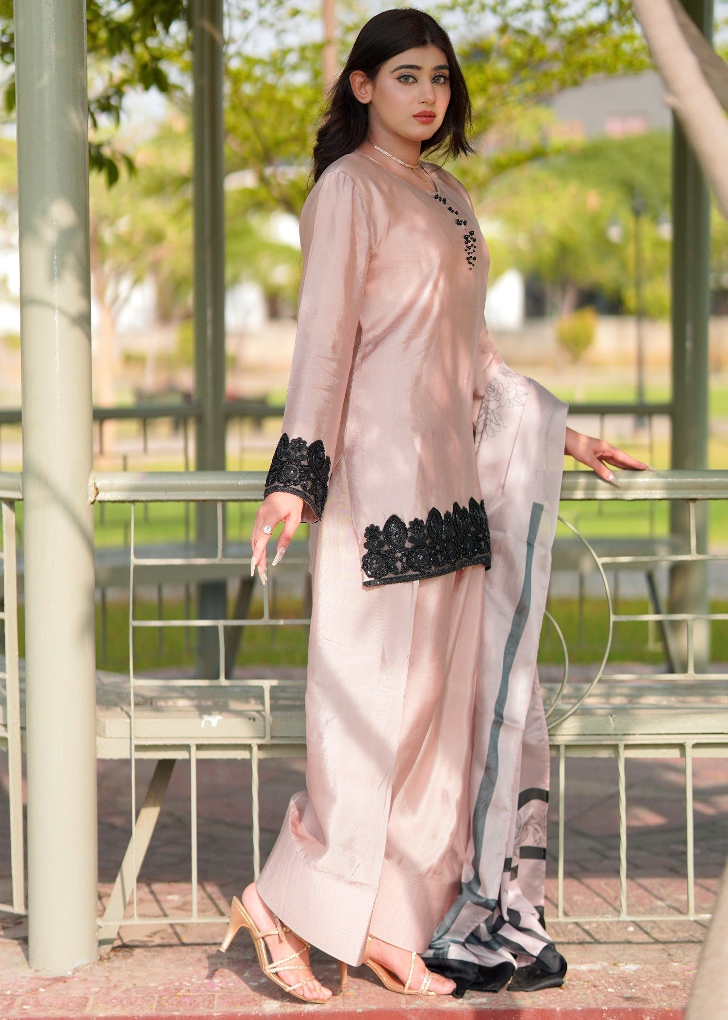 Stitch Vibes Rosee Pure Silk Farshi Shalwar
