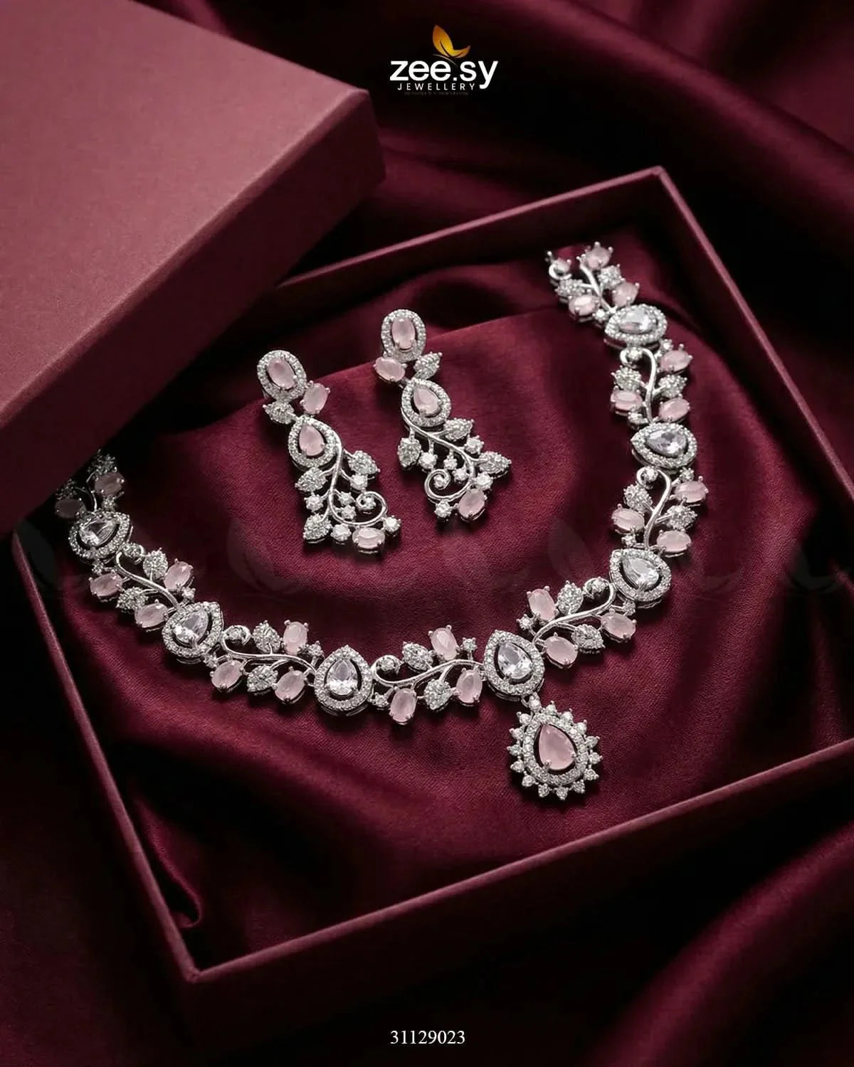 Silver Blossom Vine Necklace Set - Zeesy.pk