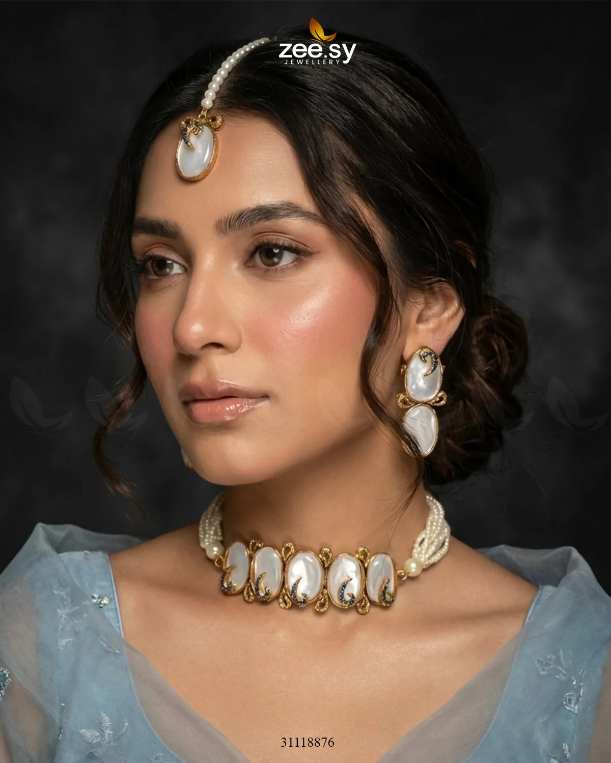 Sovereign Choker Set Blue - Zeesy Jewellery