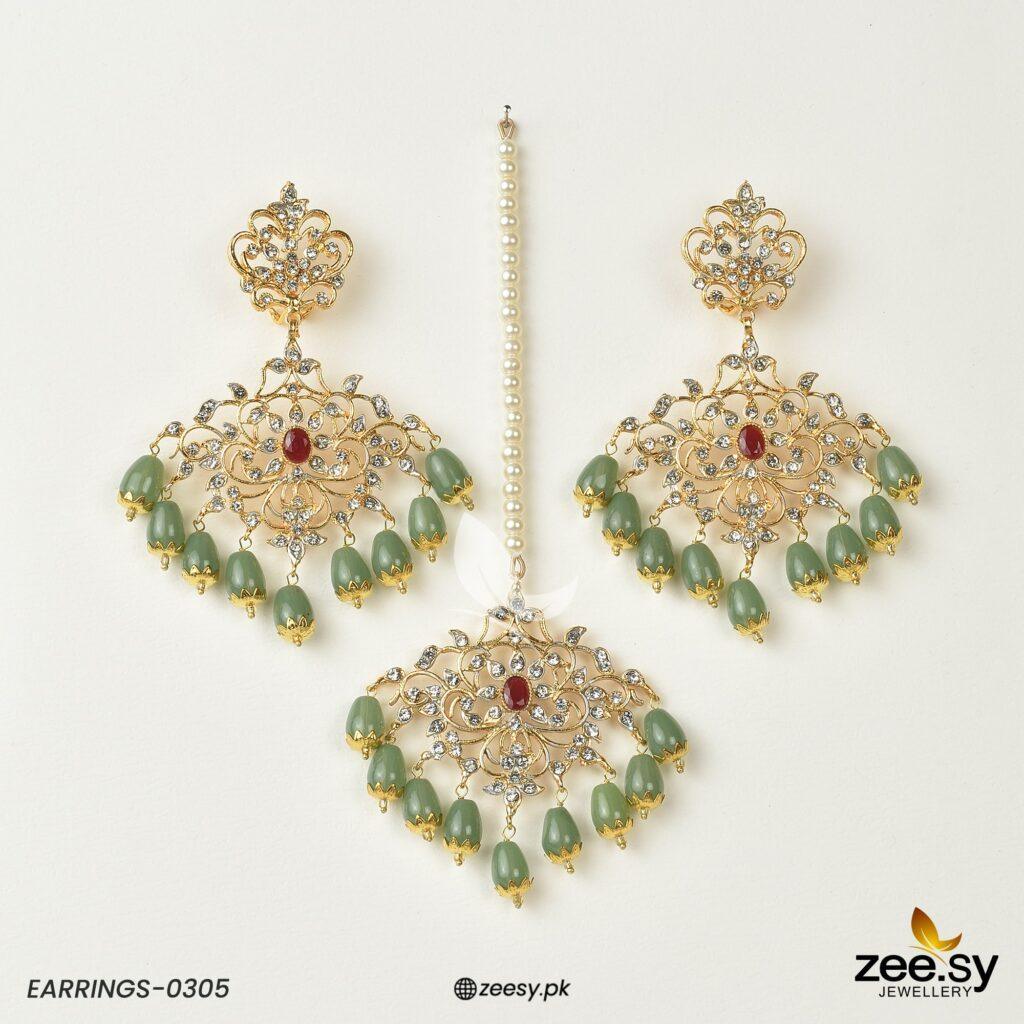 Sunflower Earrings-0305 Pista Center Stone Red - Zeesy Jewellery
