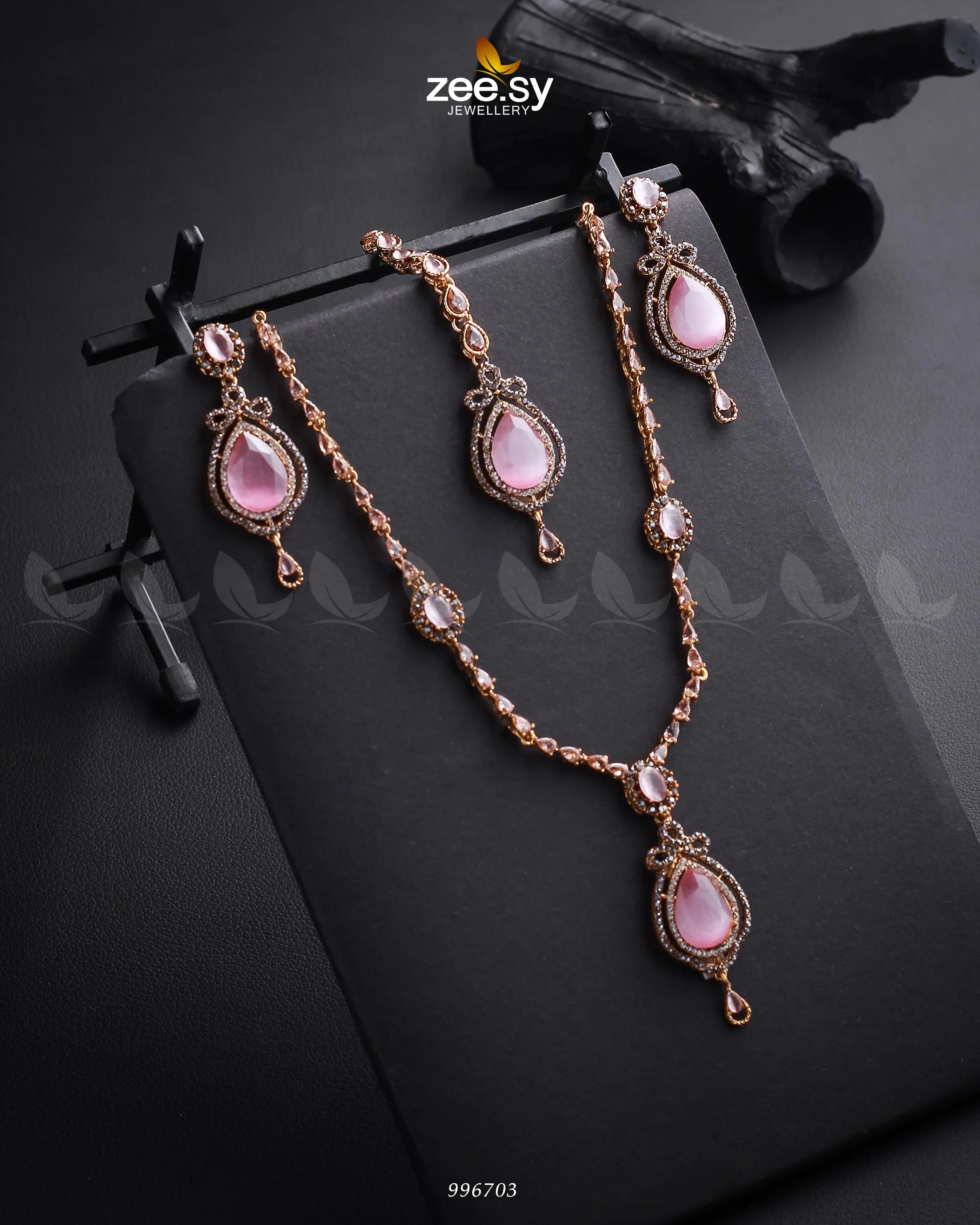 Syra Yousuf Necklace Set Golden Mint Pink - Zeesy Jewellery