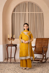 Khayat Stitched 3 Piece Festive Formals Kids Suit-Khayat - Mustard Angrakha