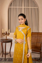 Khayat Stitched 3 Piece Festive Formals Kids Suit-Khayat - Mustard Angrakha