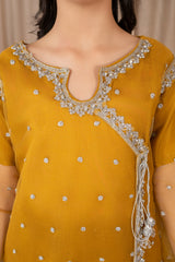 Khayat Stitched 3 Piece Festive Formals Kids Suit-Khayat - Mustard Angrakha