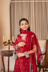 Khayat Stitched 3 Piece Festive Formals Kids Suit-Khayat - Maroon Angrakha