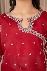 Khayat Stitched 3 Piece Festive Formals Kids Suit-Khayat - Maroon Angrakha