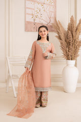 Khayat Stitched 3 Piece Festive Formals Kids Suit-Khayat - Tea Pink