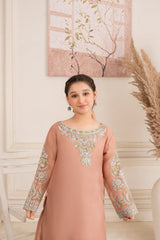 Khayat Stitched 3 Piece Festive Formals Kids Suit-Khayat - Tea Pink