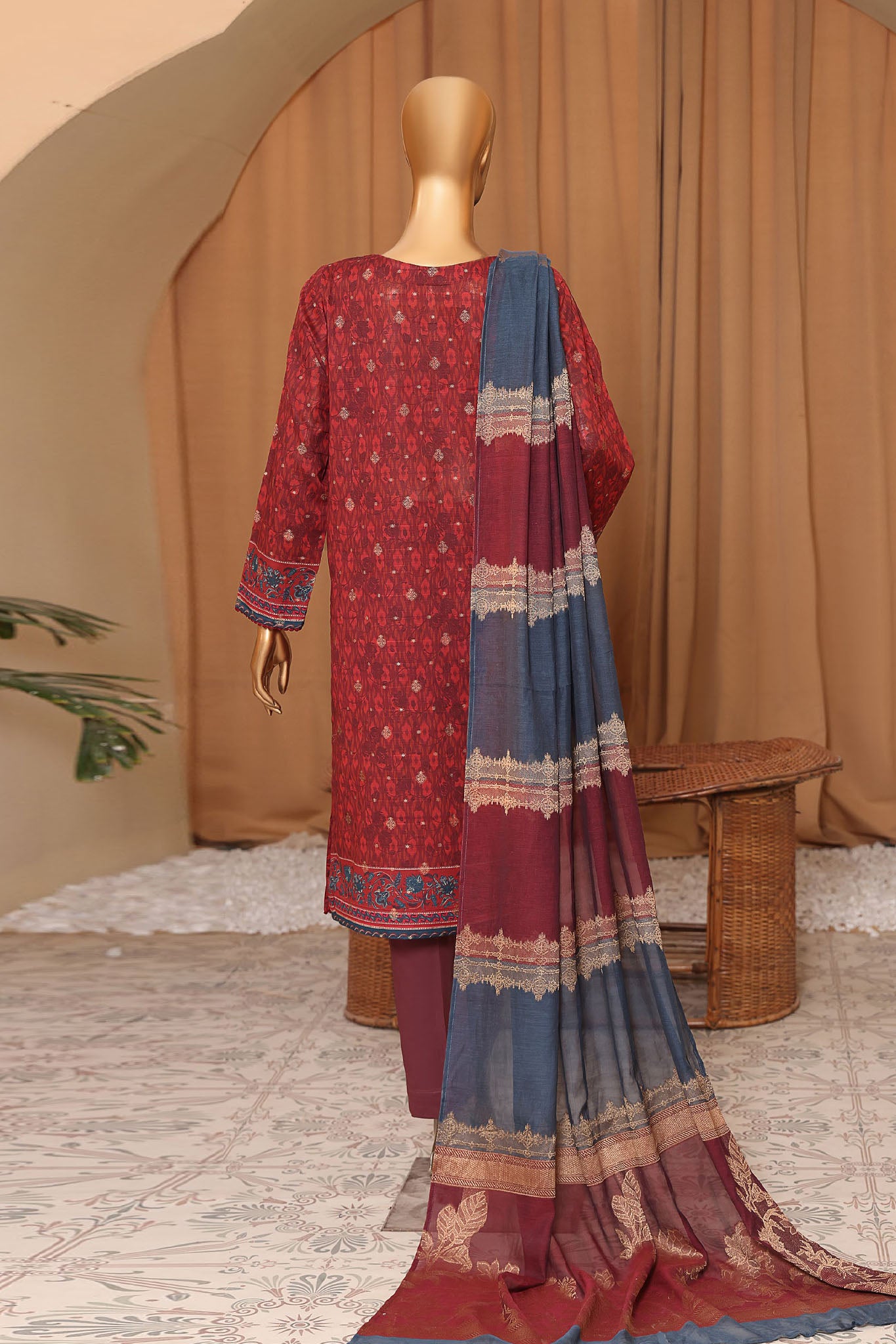 Hz Turkish Jacquard Unstitched 3 Piece Shawl Dyed Yarn Collection'2024-TJS-1144