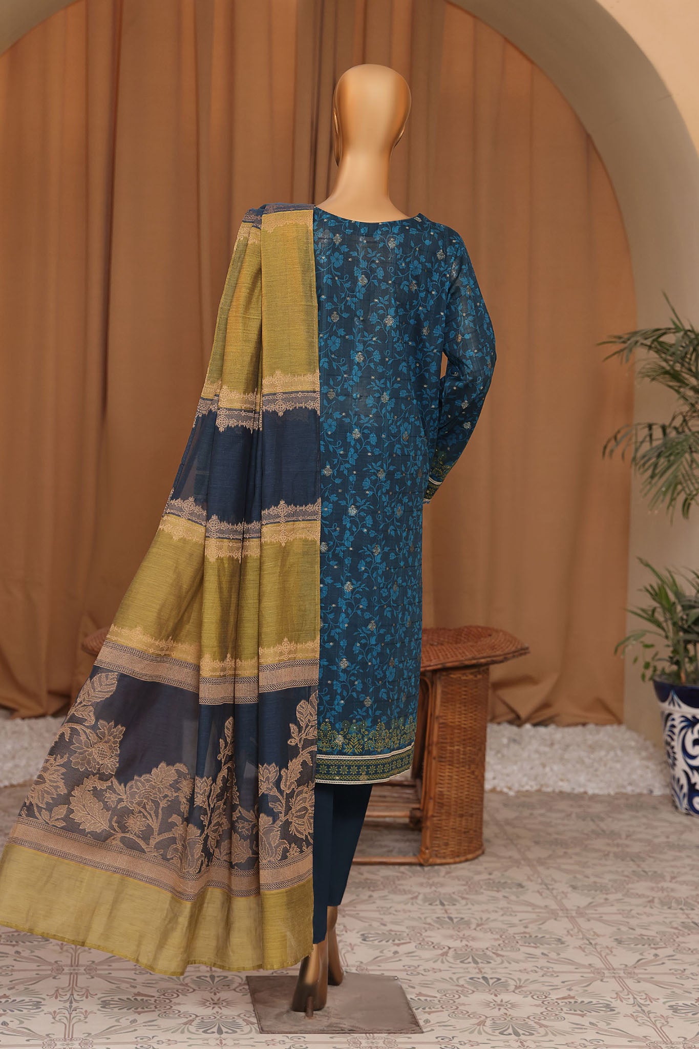 Hz Turkish Jacquard Unstitched 3 Piece Shawl Dyed Yarn Collection'2024-TJS-1145