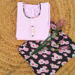 Hiba Fashion Pink and black 2 pcs lawn suit-(TWB-001)