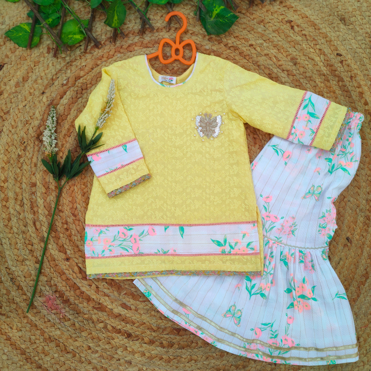 Hiba Fashion Yellow chikankari 2 pcs festive dress-(TWF-003)