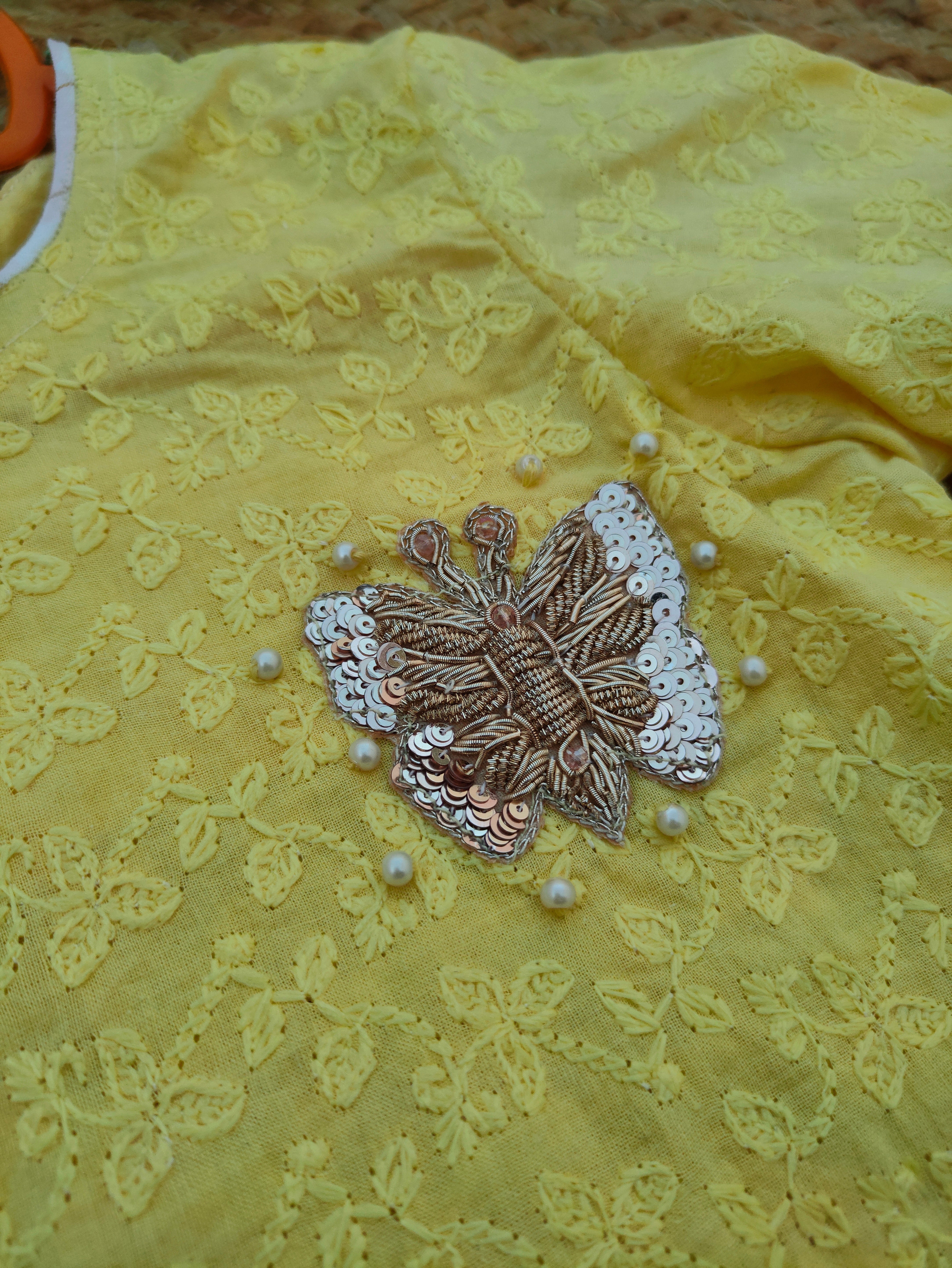 Hiba Fashion Yellow chikankari 2 pcs festive dress-(TWF-003)