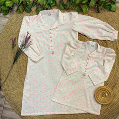 Hiba Fashion Off-white and pink mommy and me set-(TWM-001)-(1 PC)