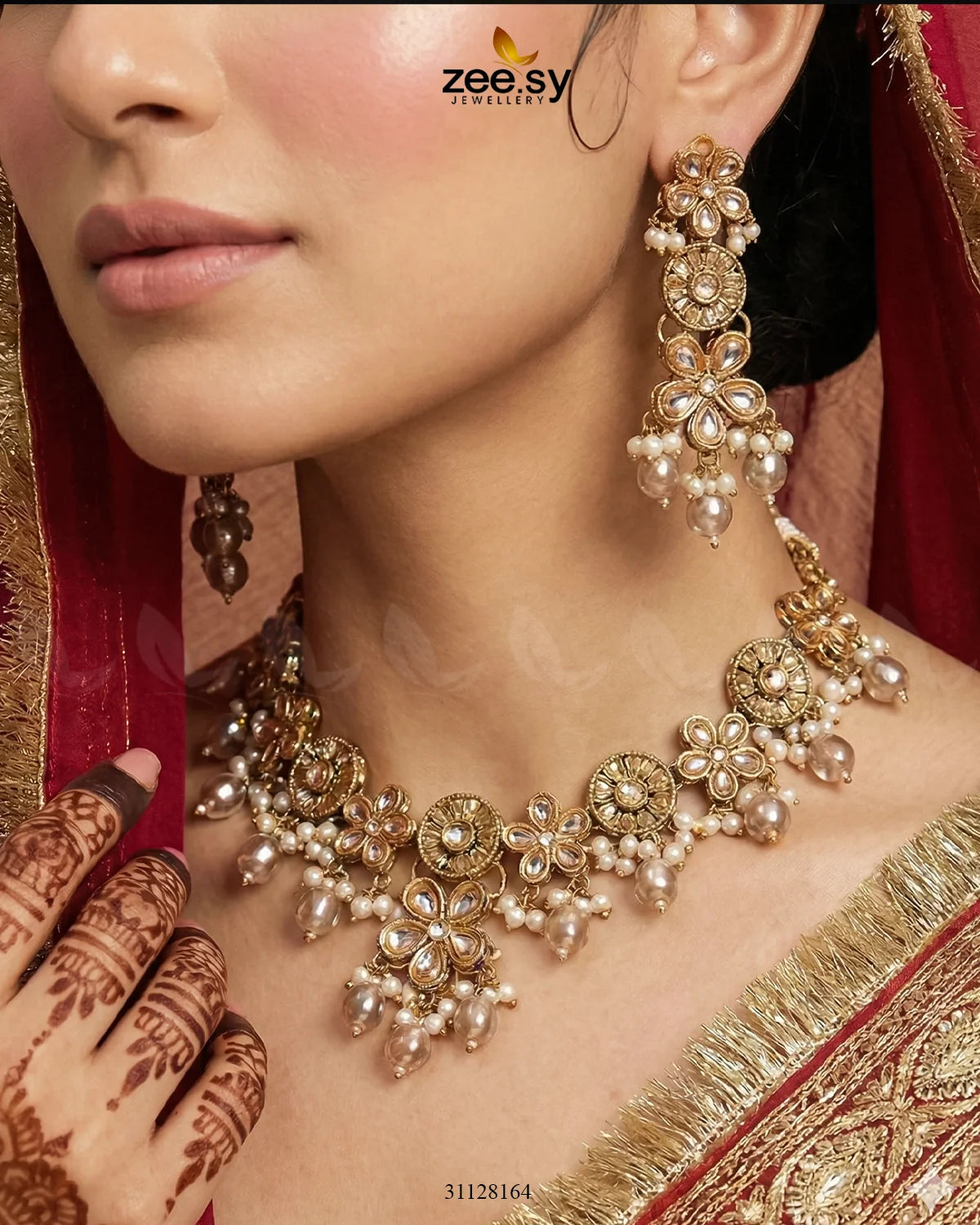 Tulshi Antique Pearl Necklace Set - Zeesy Jewellery