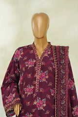 Bin Saeed Stitched 3 Piece Luxury Eid Festive With Flapper Suit-UA-3089-Maroon