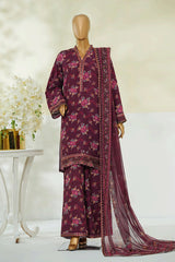 Bin Saeed Stitched 3 Piece Luxury Eid Festive With Flapper Suit-UA-3089-Maroon